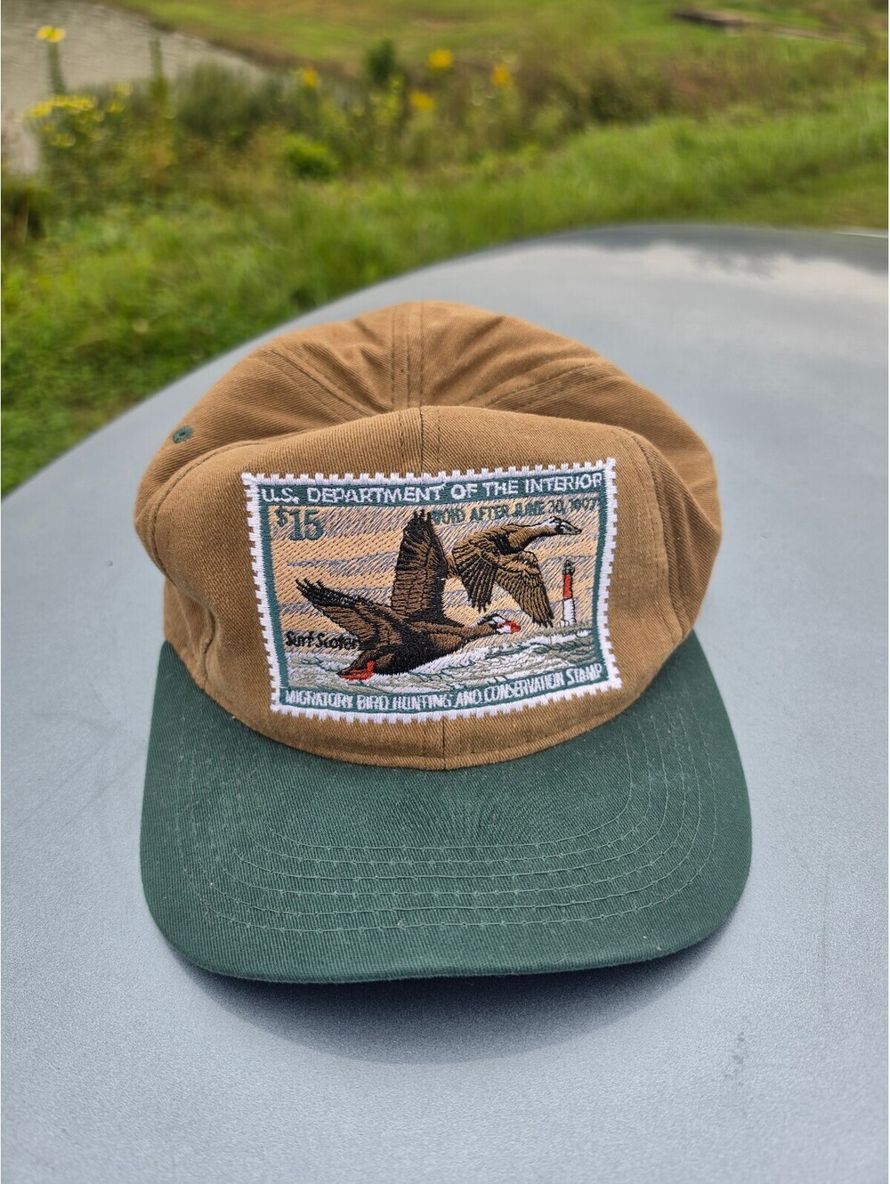 Vintage Mallard Duck Stamp SnapBack Hat Mallards 90’s Hunting USA Made Green Tan